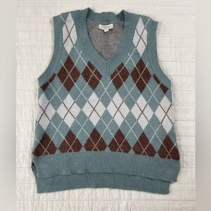 Rewind Argyle V-Neck Sweater Vest - Blue and Brown